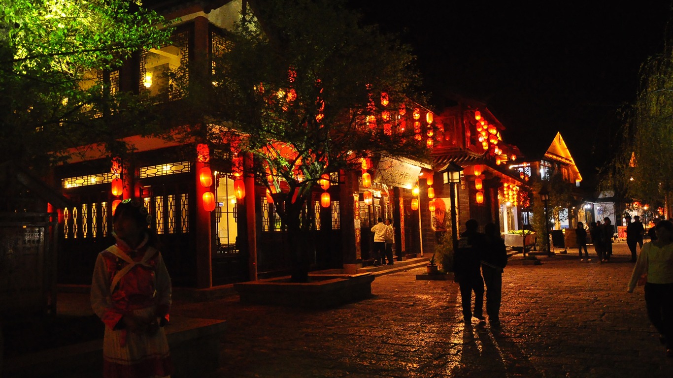 Starobylé město Lijiang Night (Staré Hong OK práce) #13 - 1366x768