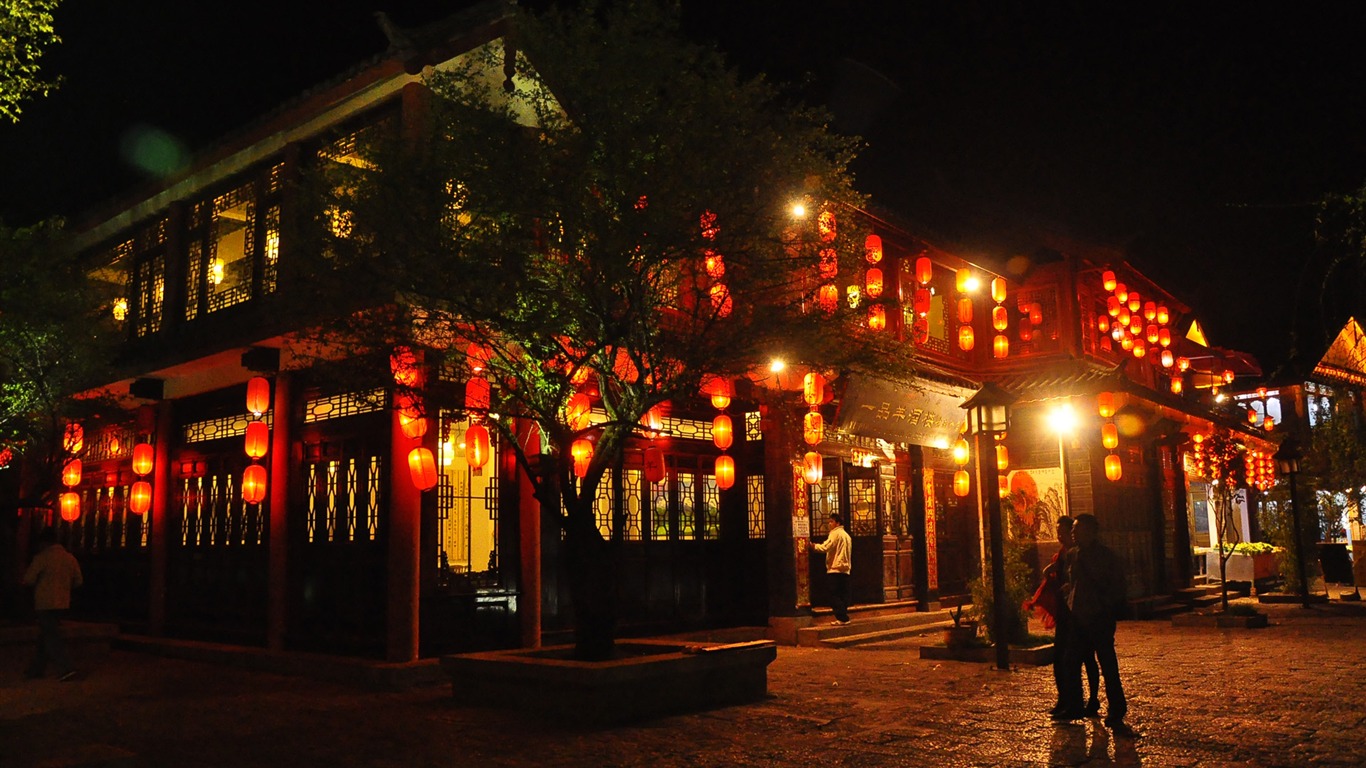 Starobylé město Lijiang Night (Staré Hong OK práce) #14 - 1366x768