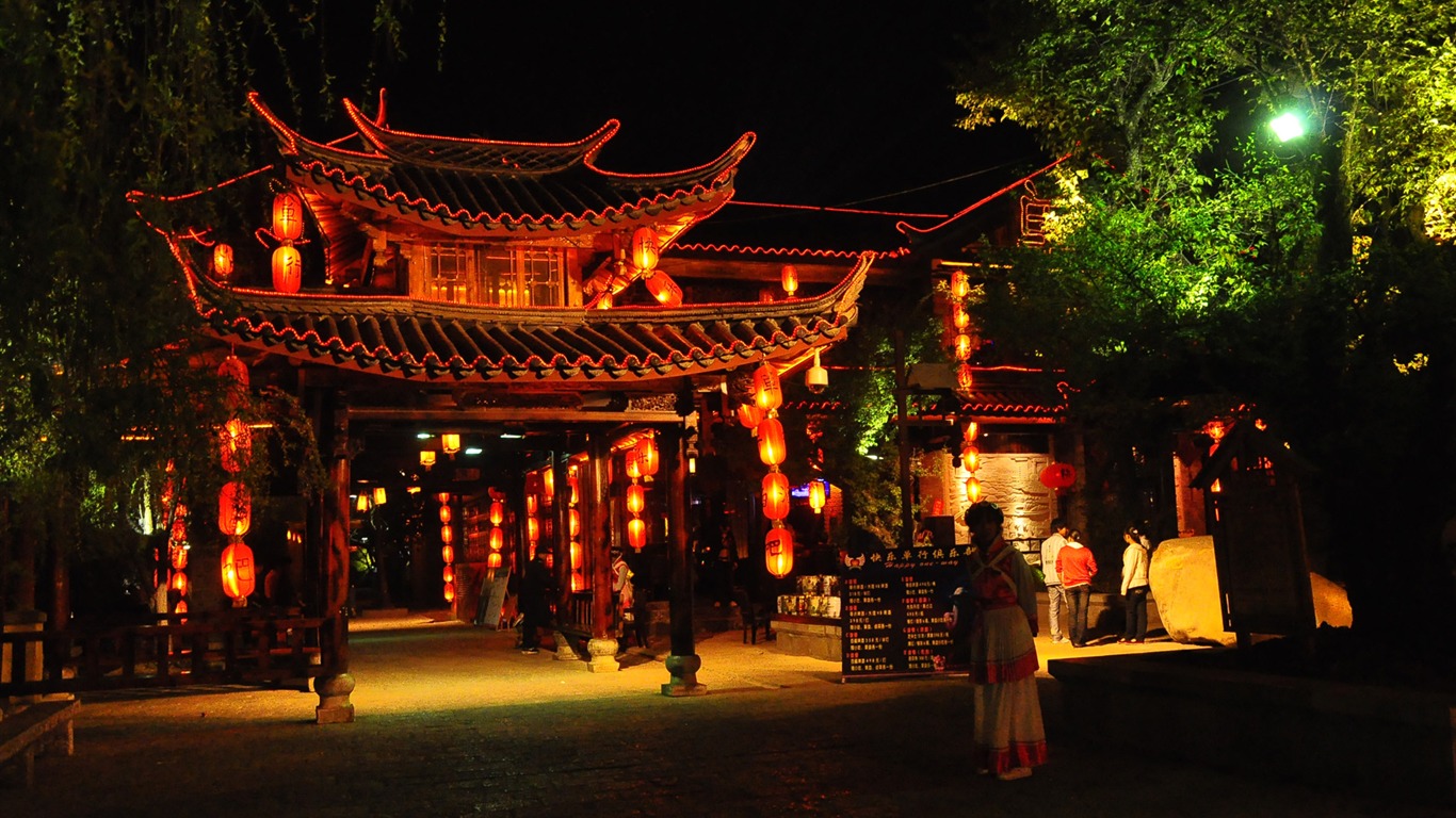 Antigua ciudad de Lijiang nocturno (Antiguo obras Hong OK) #15 - 1366x768