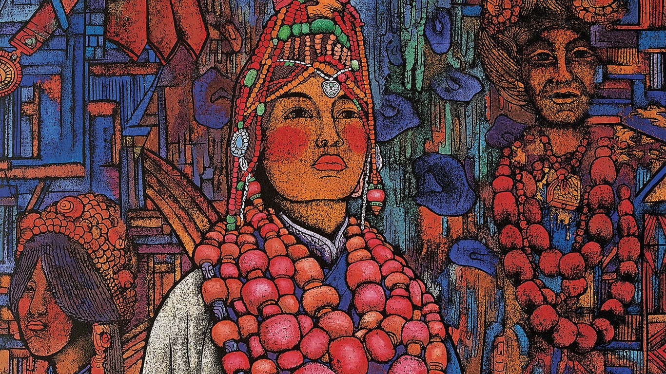 藏族祥巴版画 壁纸(一)17 - 1366x768