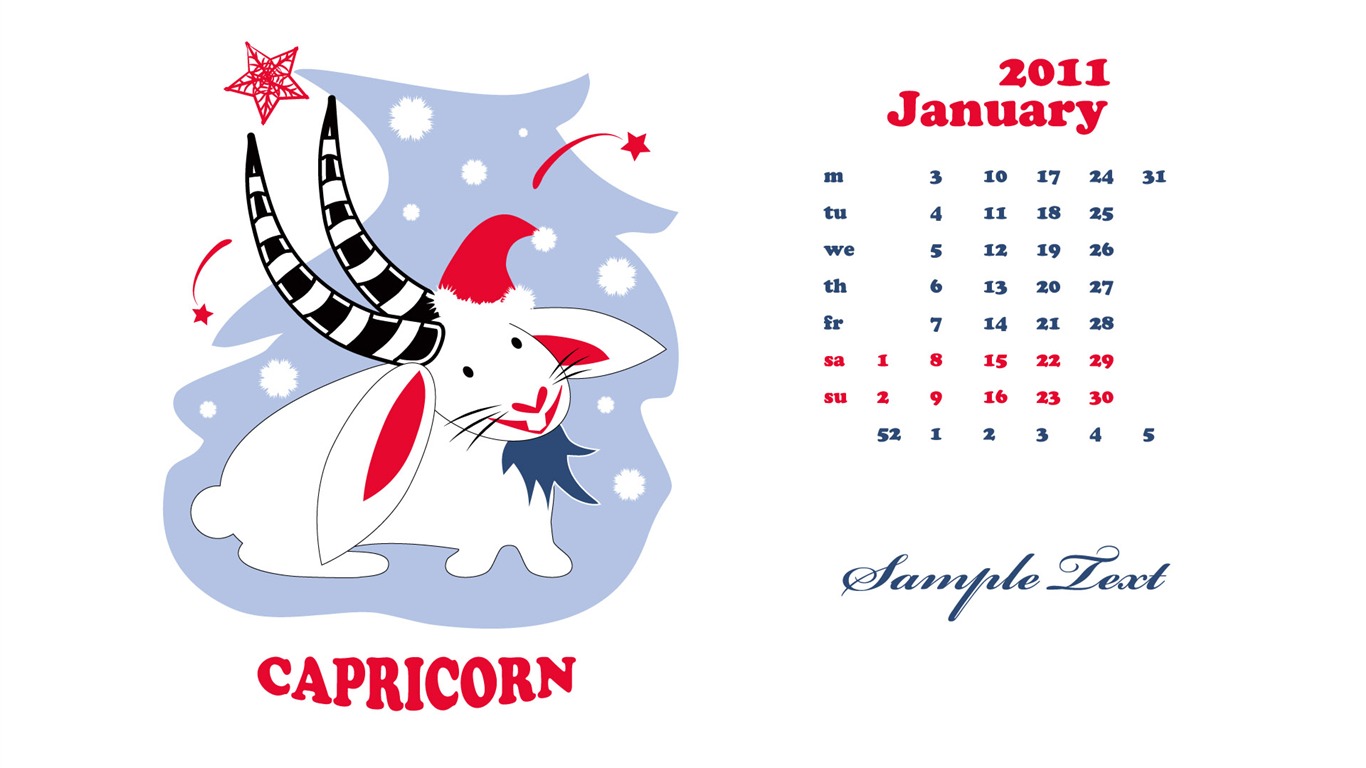 Год Кролика 2011 календарь обои (2) #12 - 1366x768