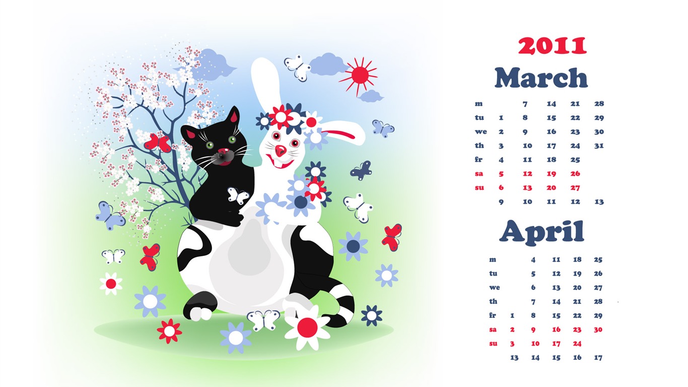 Год Кролика 2011 календарь обои (2) #16 - 1366x768