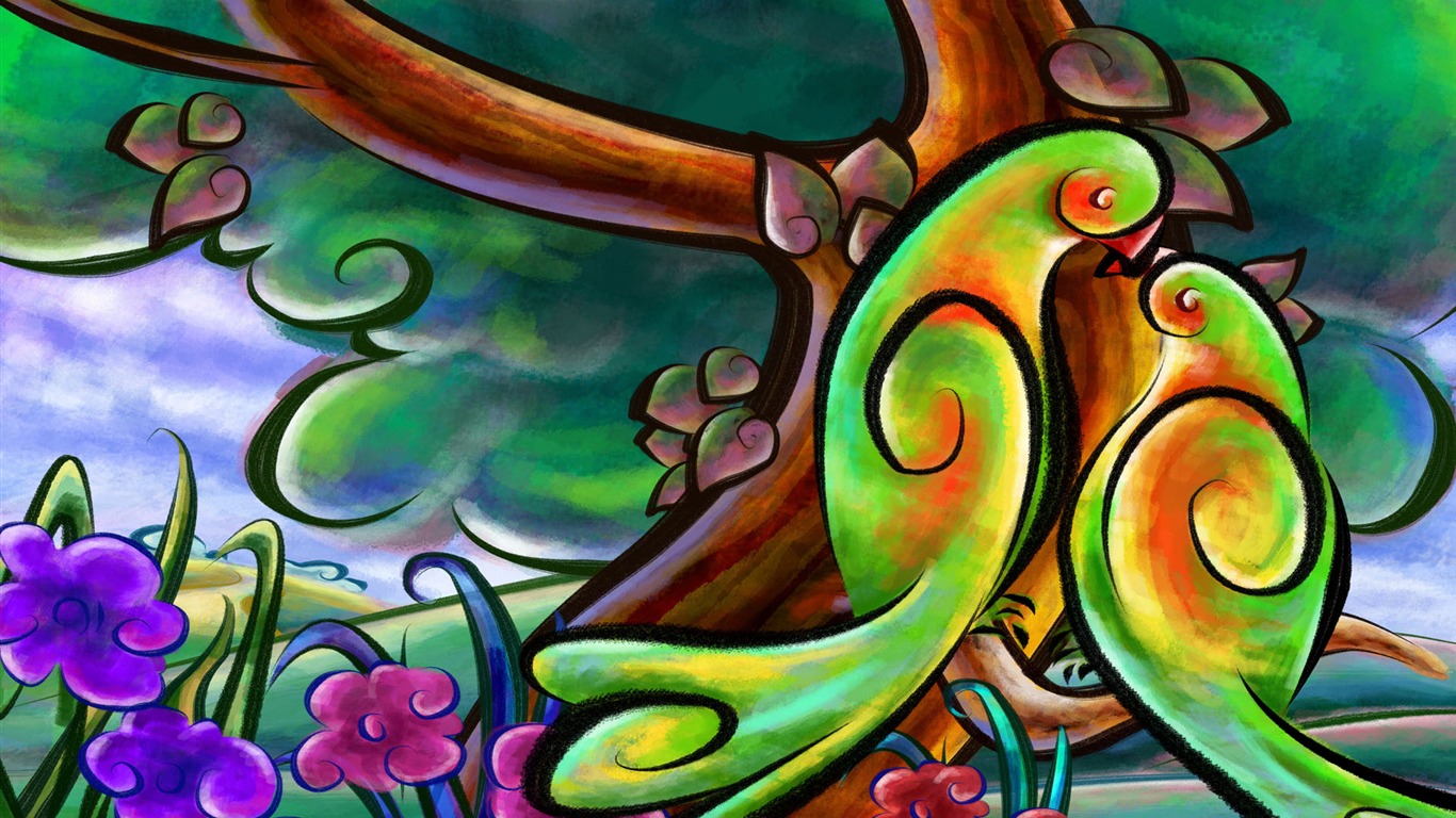 Living hand-painted wallpaper widescreen (10) #15 - 1366x768