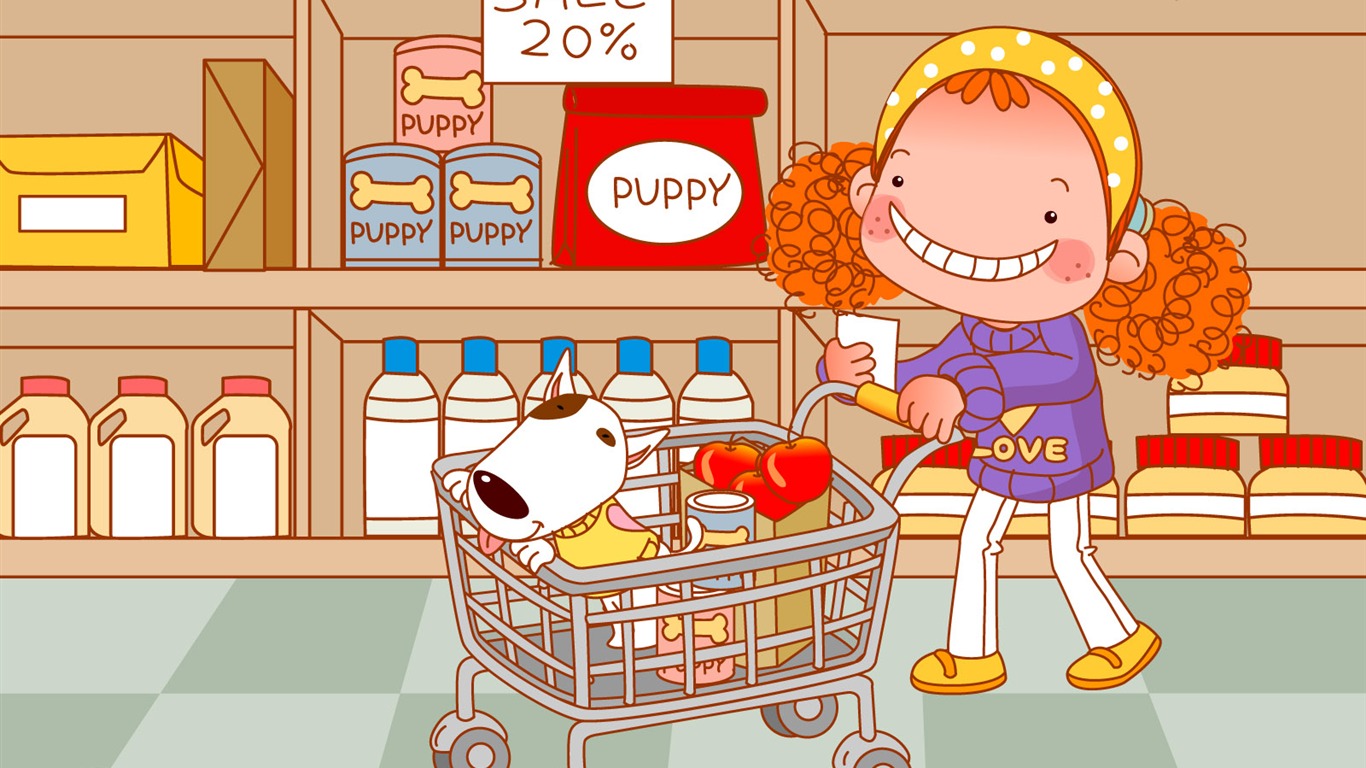 Vector Mädchen und Hund Tapeten #14 - 1366x768