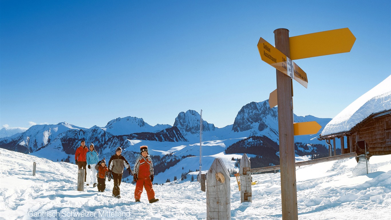 Swiss winter snow wallpaper #1 - 1366x768