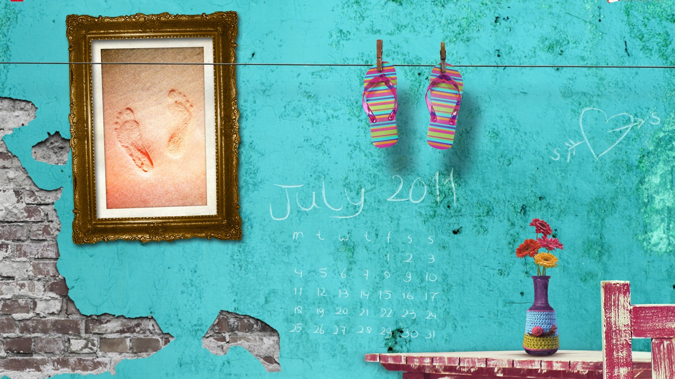 Juillet 2011 Calendar Wallpaper (2) #1 - 1366x768