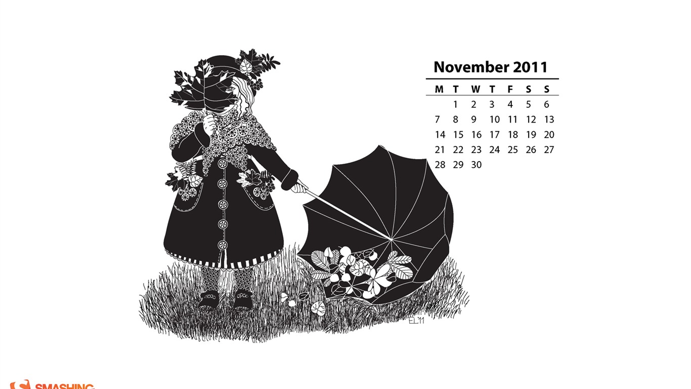 Novembre 2011 Calendar Wallpaper (2) #3 - 1366x768