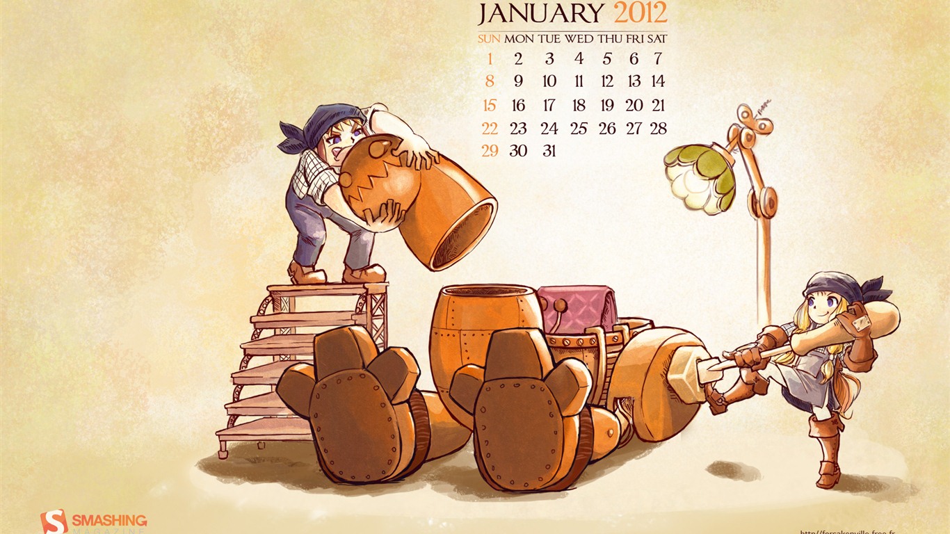 Январь 2012 Календарь Обои #3 - 1366x768