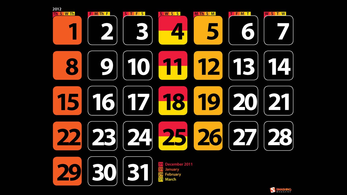 Январь 2012 Календарь Обои #11 - 1366x768