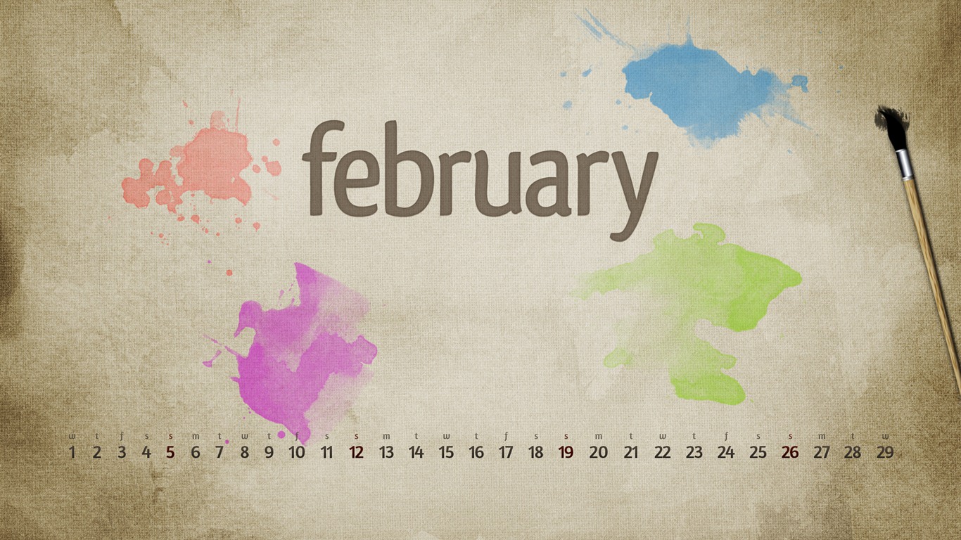 Février 2012 Calendar Wallpaper (1) #14 - 1366x768
