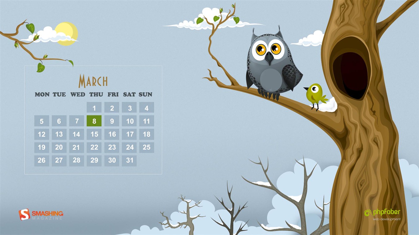 Март 2012 Календарь обои #15 - 1366x768