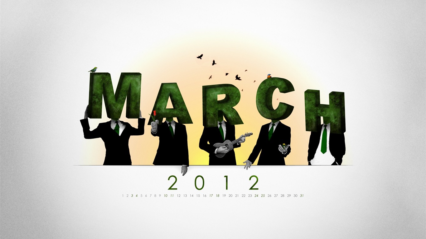 Март 2012 Календарь обои #18 - 1366x768