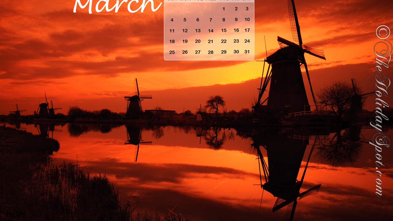Март 2012 Календарь обои #20 - 1366x768