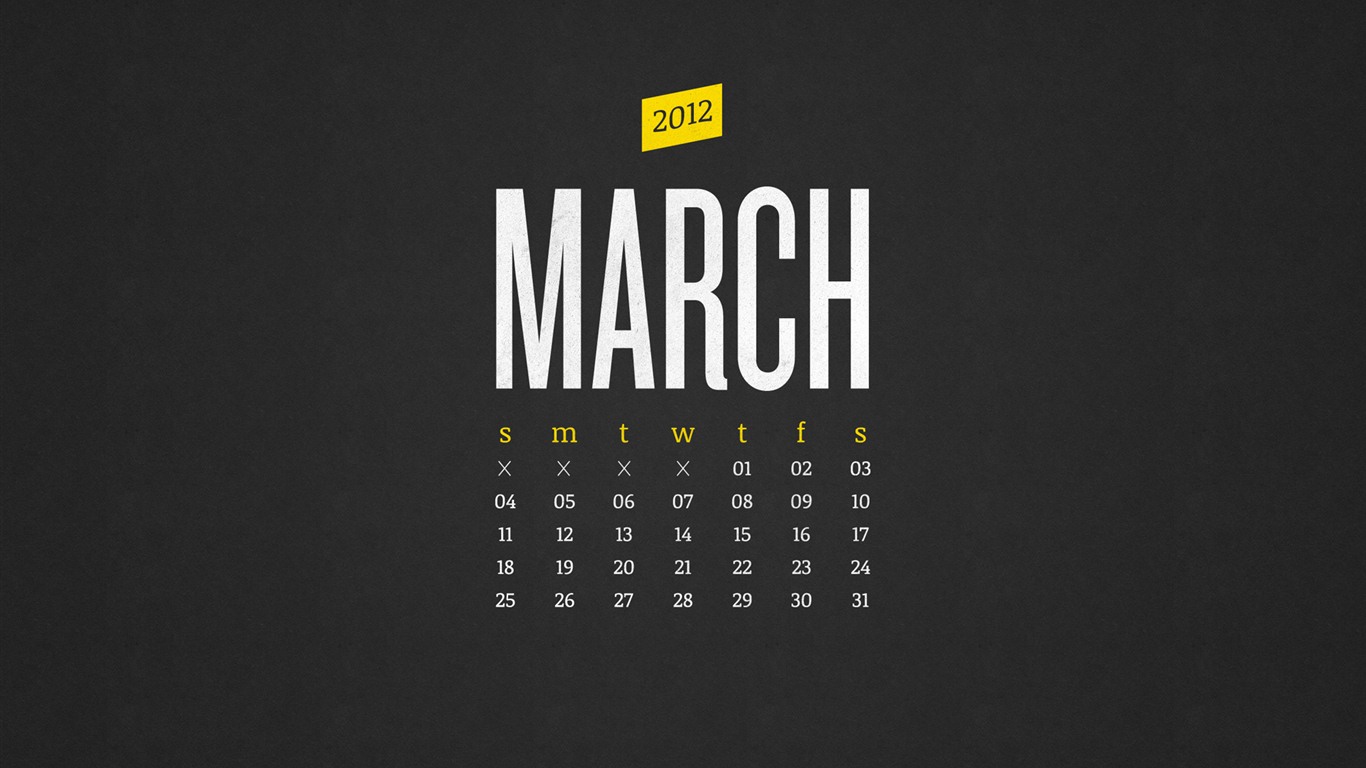 Март 2012 Календарь обои #21 - 1366x768