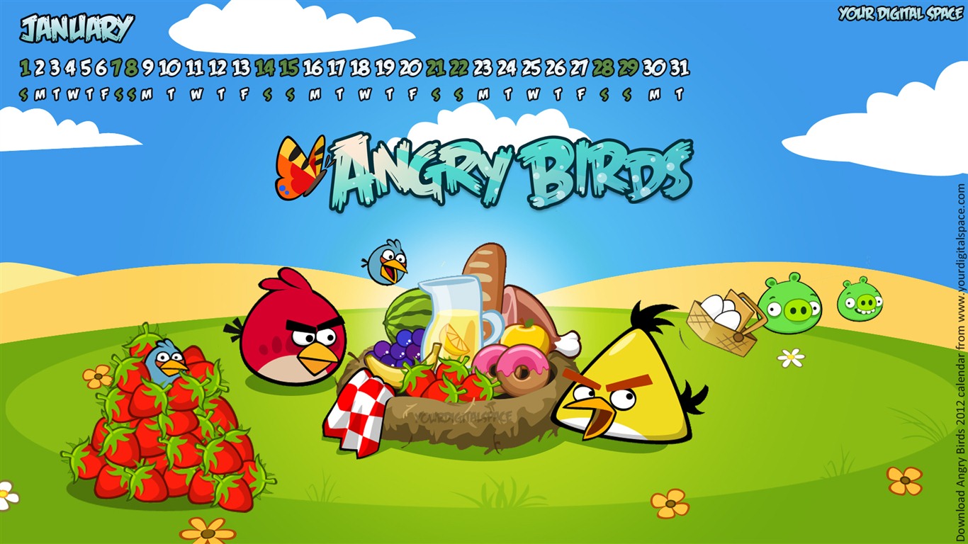 Angry Birds 2012 calendario fondos de escritorio #5 - 1366x768