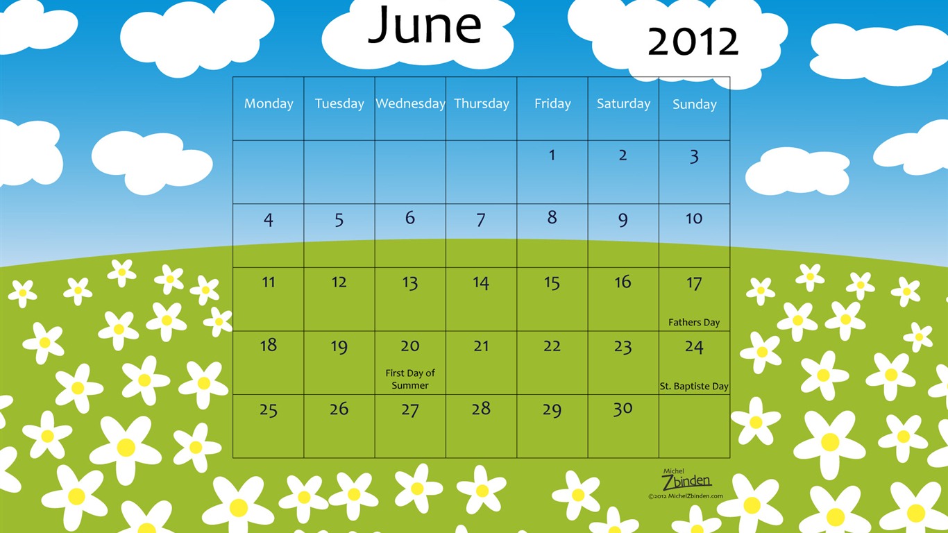 Calendario de junio de 2012 fondos de pantalla (1) #2 - 1366x768