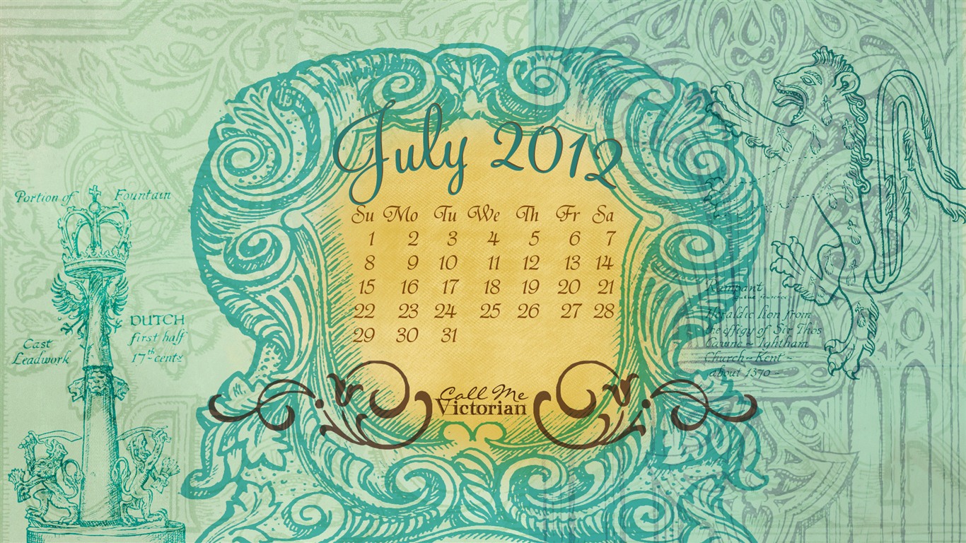 2012年7月カレンダー壁紙（2） #17 - 1366x768