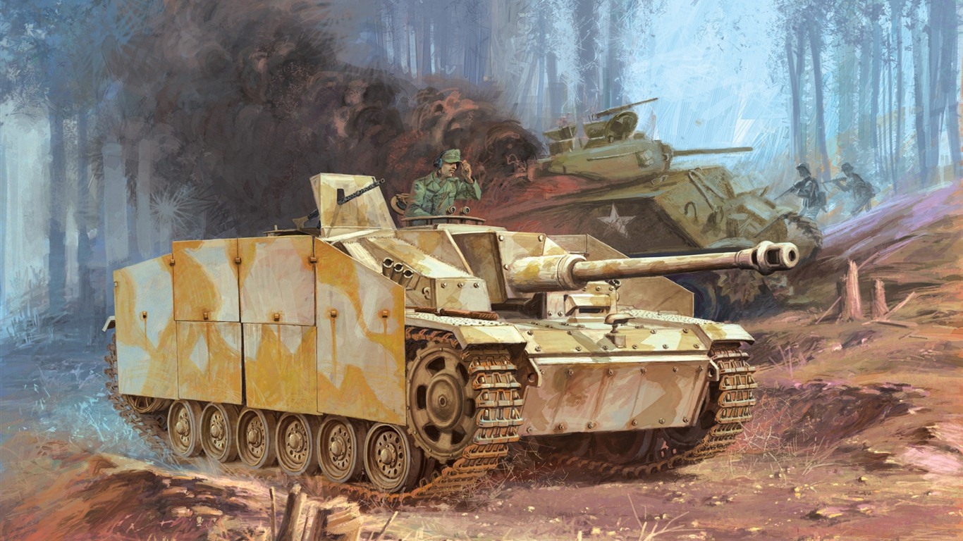 Military tanks, armored HD painting wallpapers #3 - 1366x768