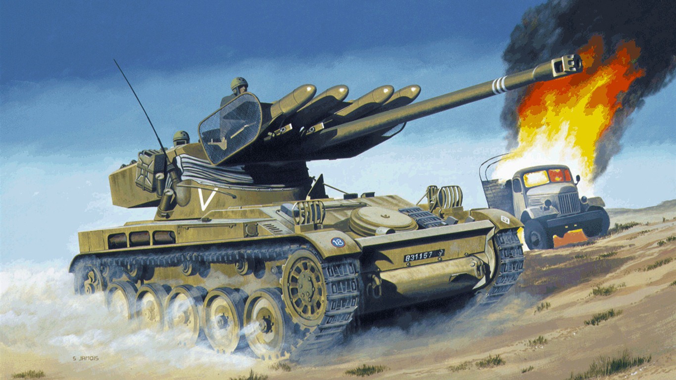 Military tanks, armored HD painting wallpapers #5 - 1366x768