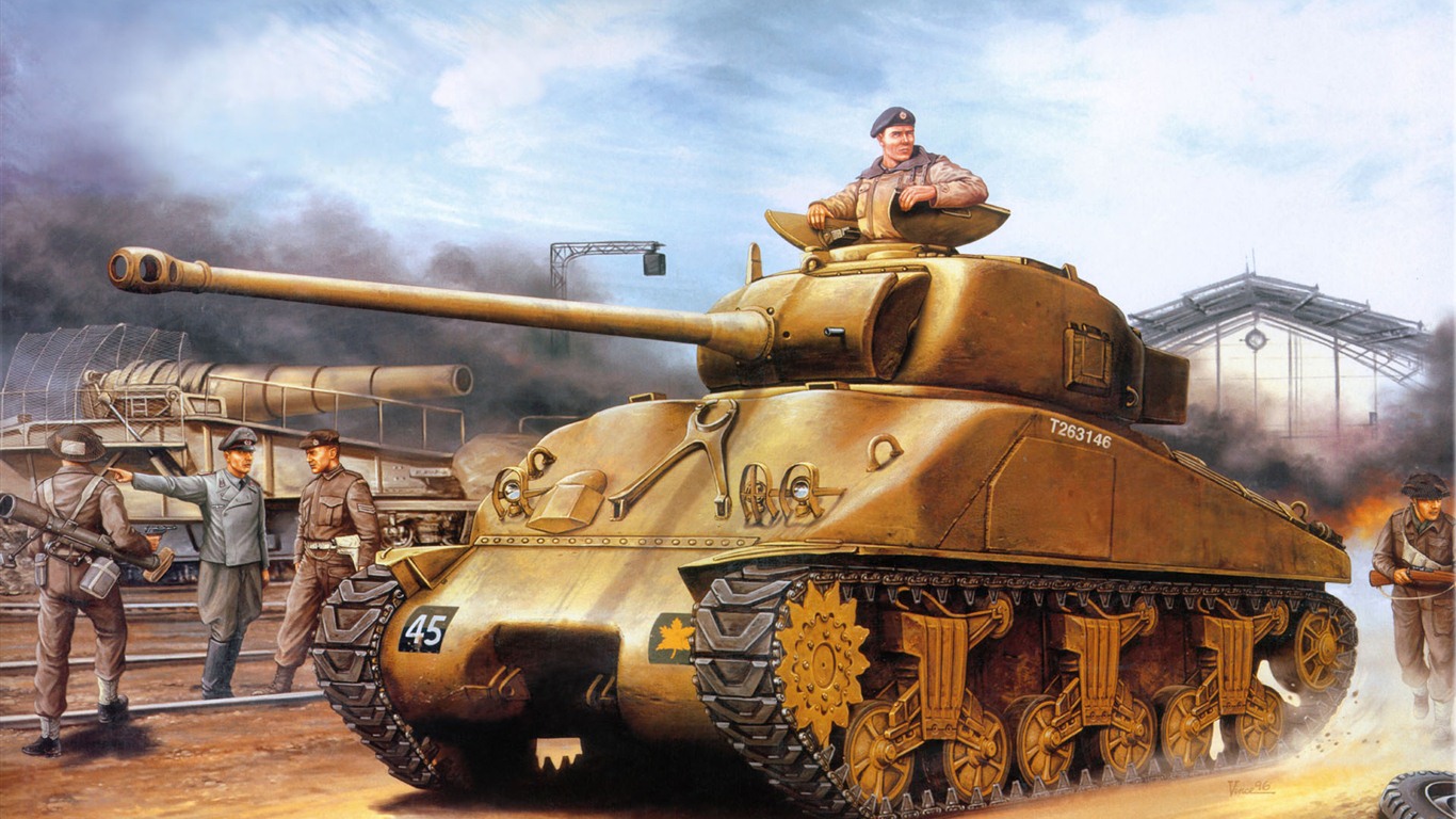 Military tanks, armored HD painting wallpapers #10 - 1366x768