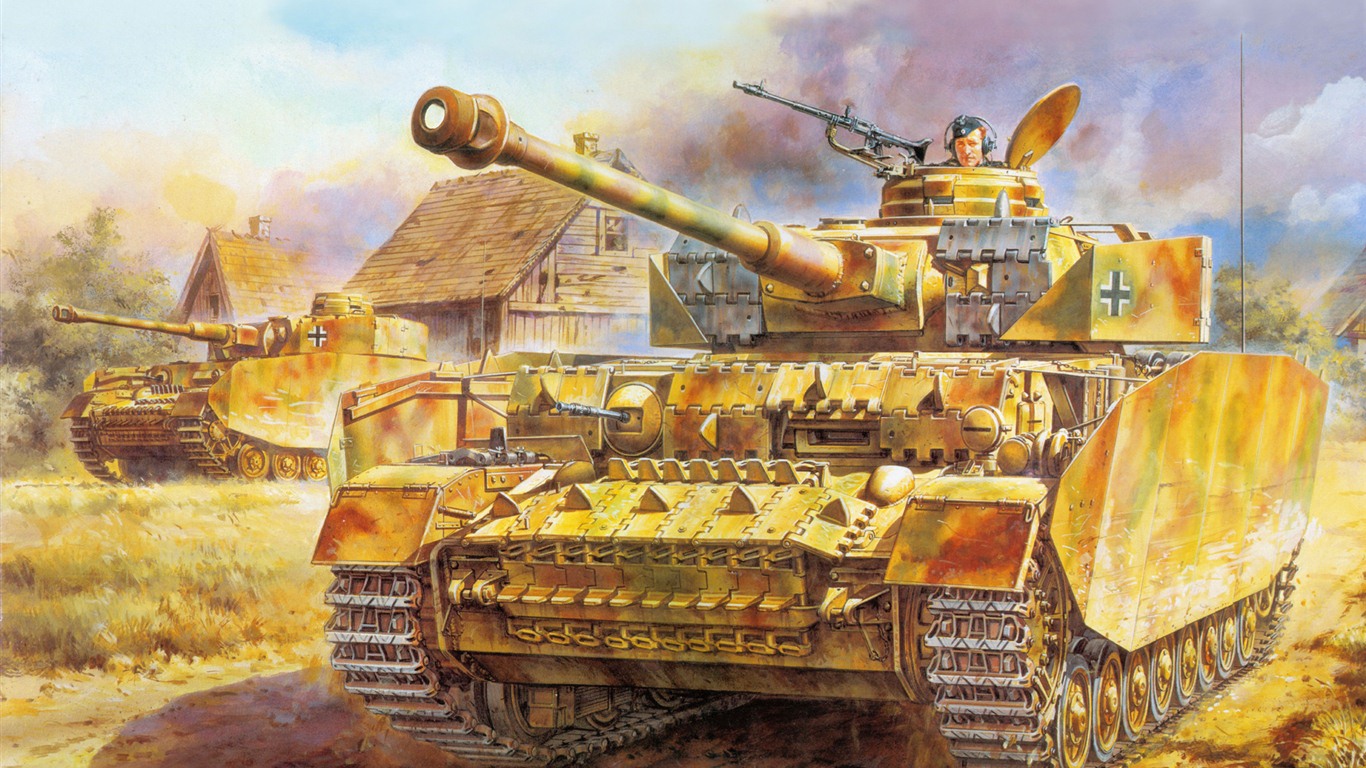 Military tanks, armored HD painting wallpapers #13 - 1366x768