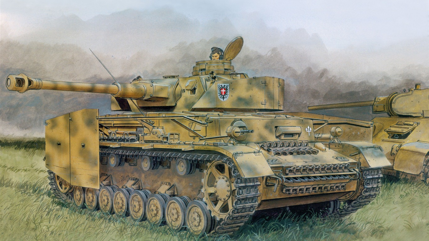 Military tanks, armored HD painting wallpapers #14 - 1366x768