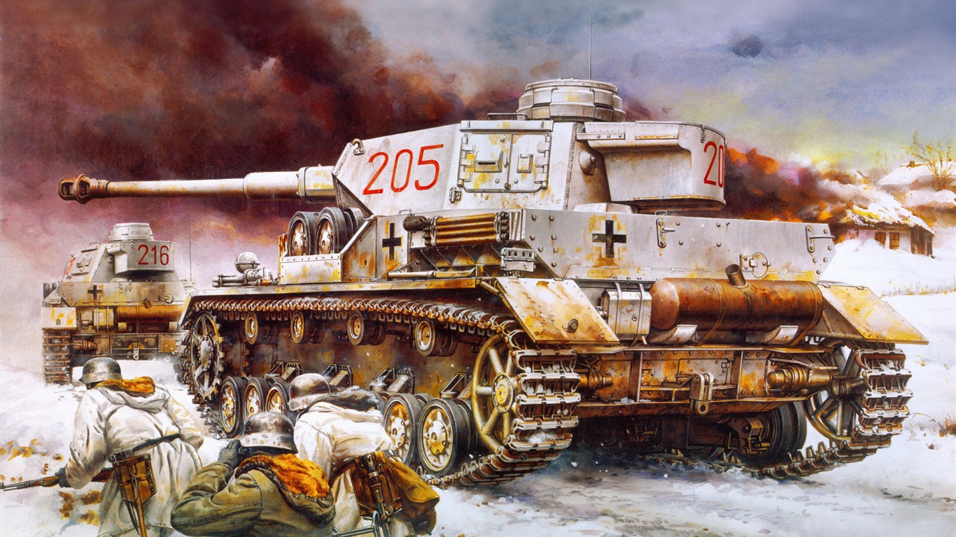 Military tanks, armored HD painting wallpapers #15 - 1366x768