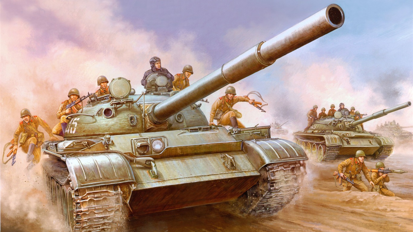 Military tanks, armored HD painting wallpapers #16 - 1366x768
