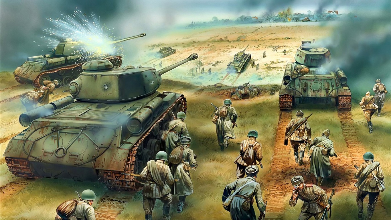 军事坦克装甲 高清绘画壁纸20 - 1366x768