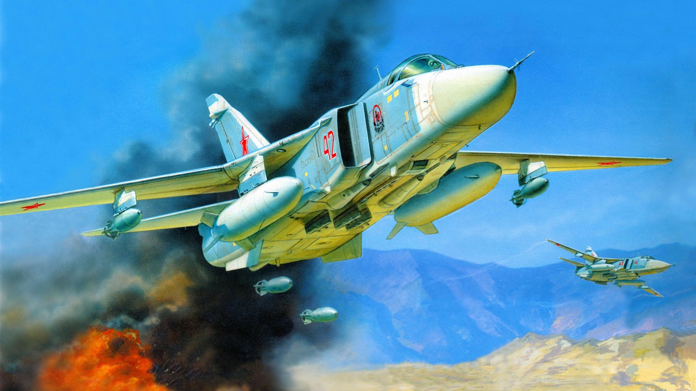 Military aircraft flight exquisite painting wallpapers #3 - 1366x768
