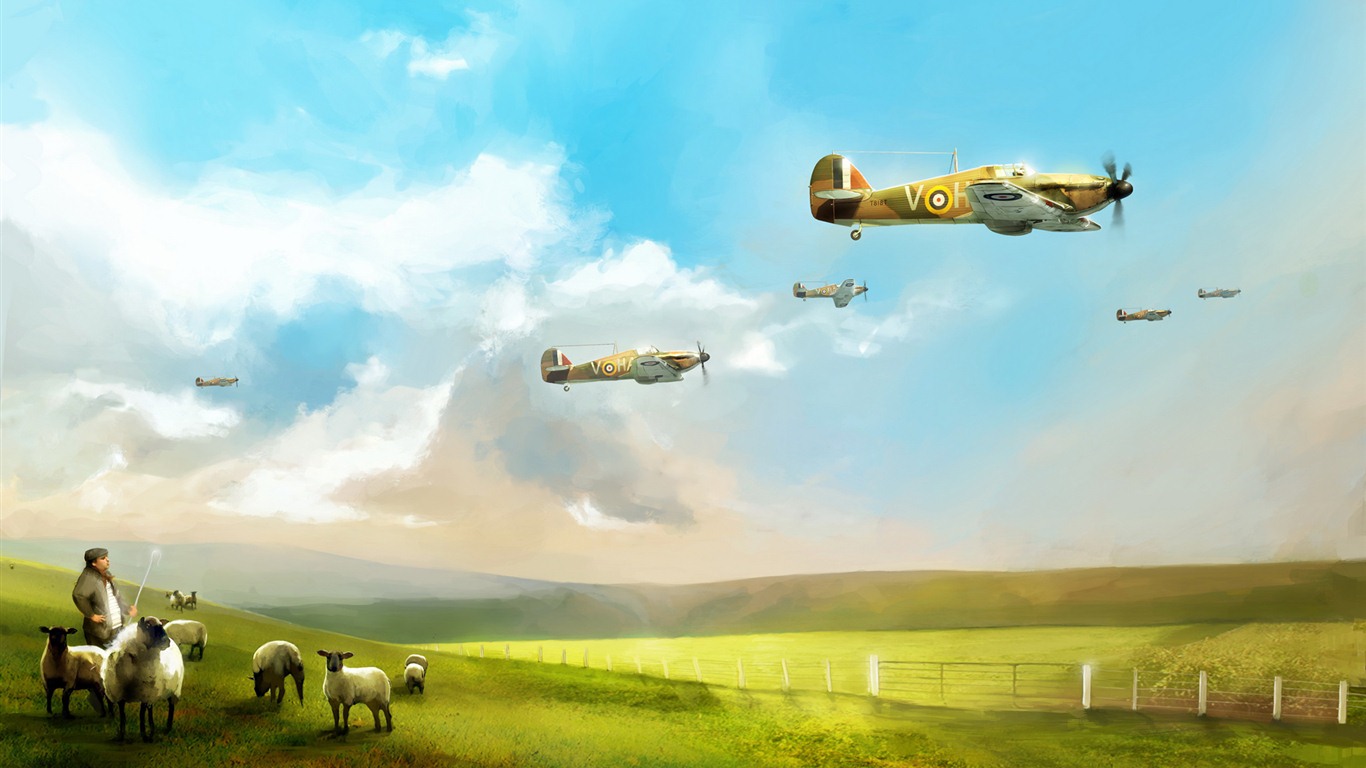 Military aircraft flight exquisite painting wallpapers #8 - 1366x768