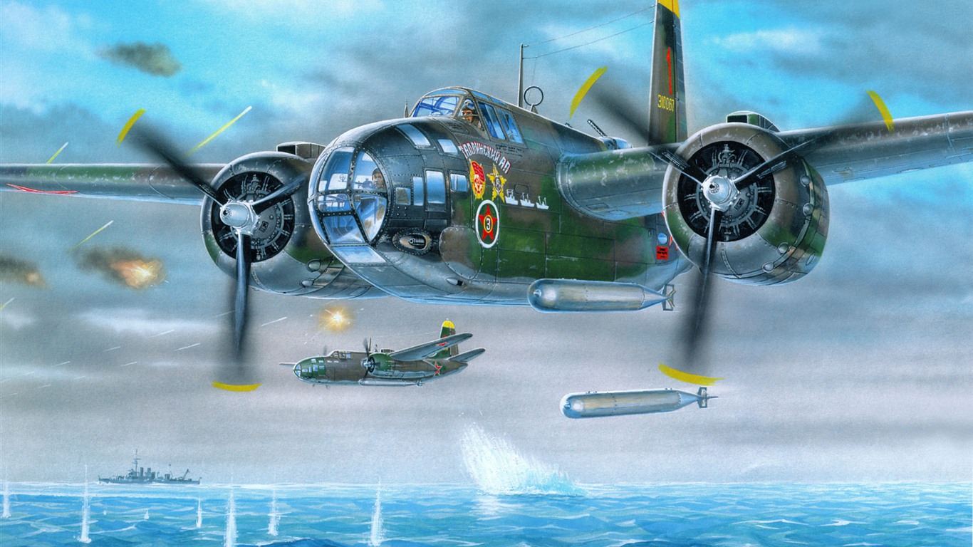 Militärflugzeuge Flug exquisite Malerei Tapeten #13 - 1366x768