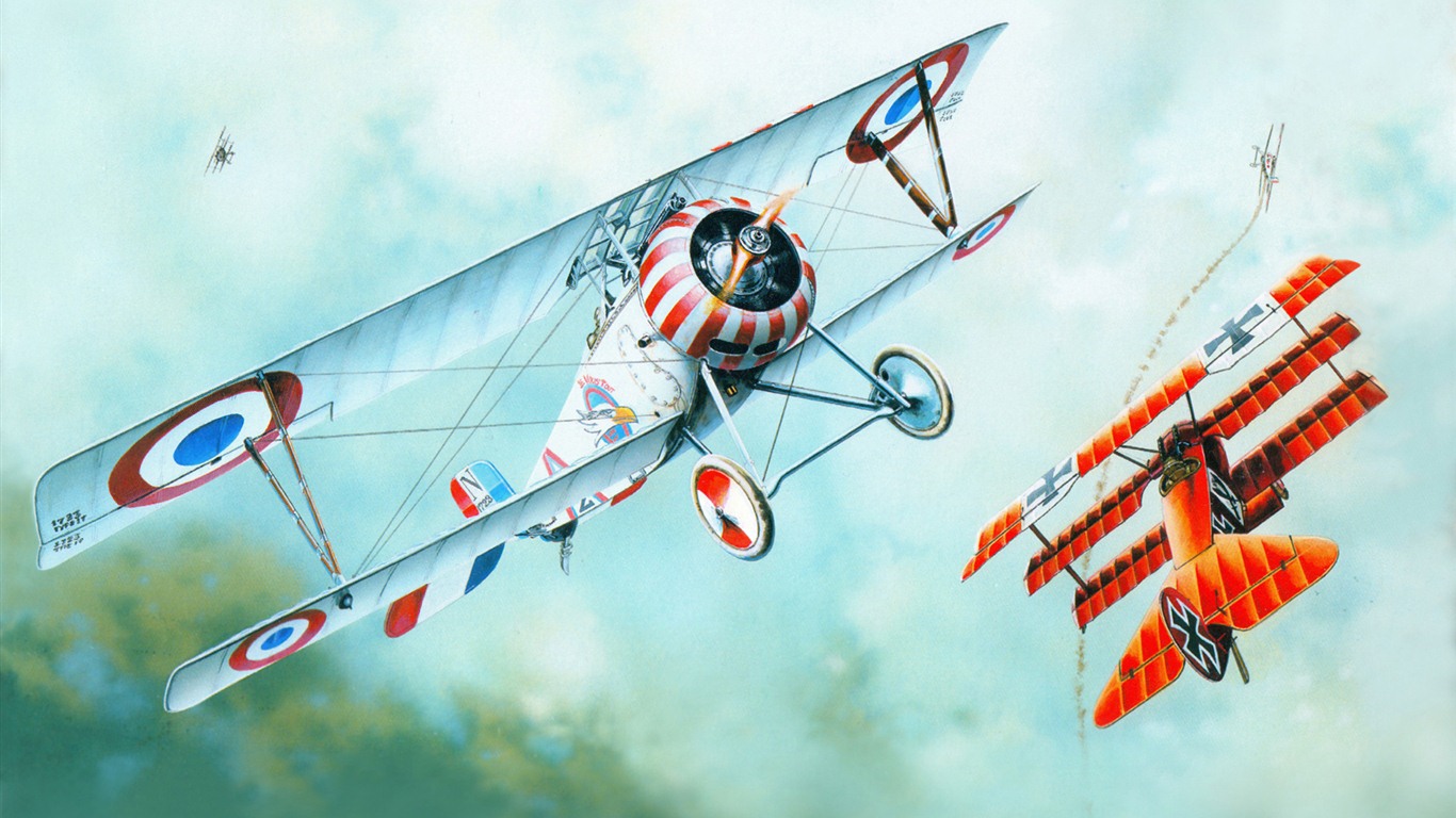 空中飞行的军用飞机 精美绘画壁纸14 - 1366x768