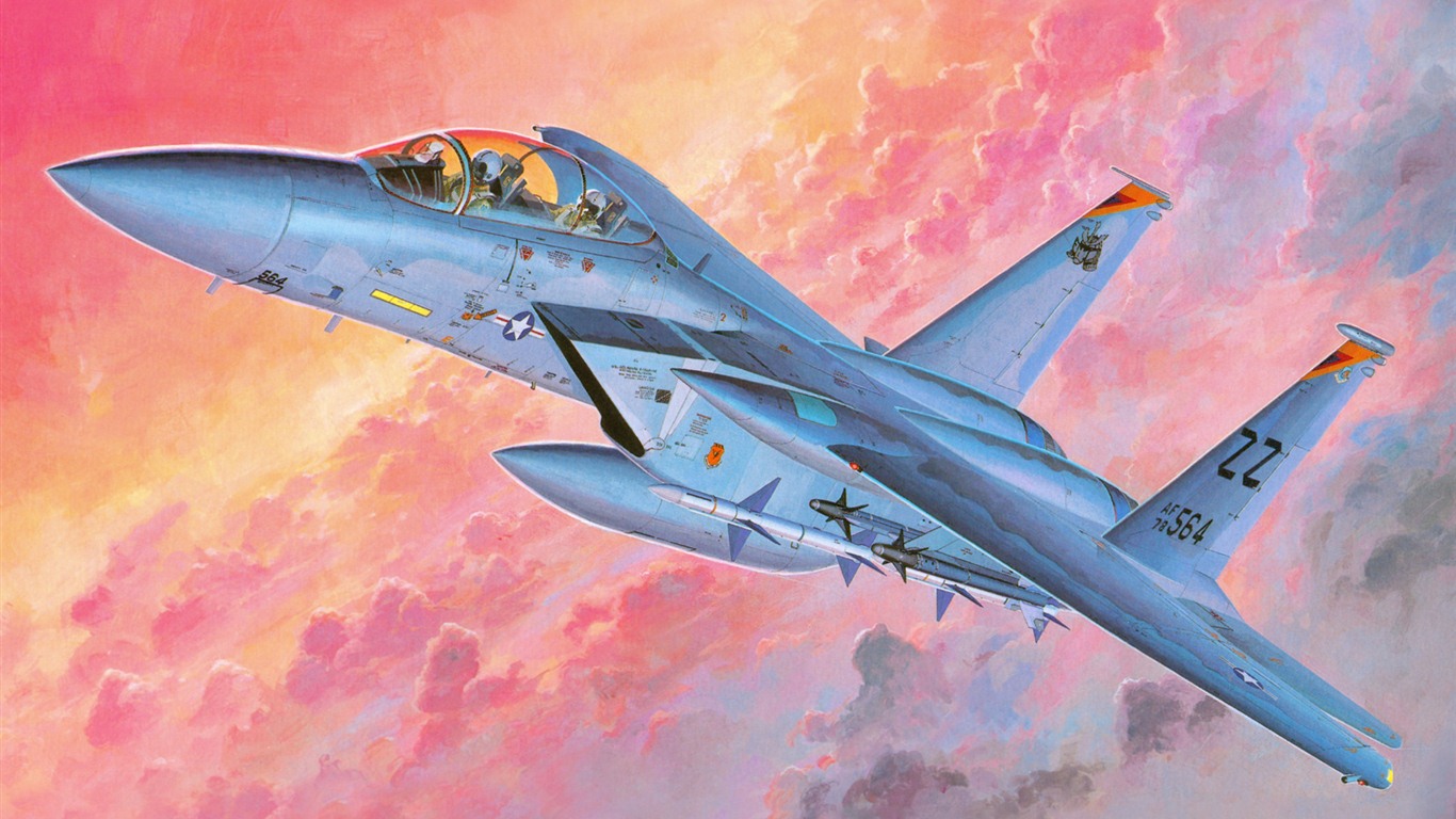 空中飞行的军用飞机 精美绘画壁纸15 - 1366x768
