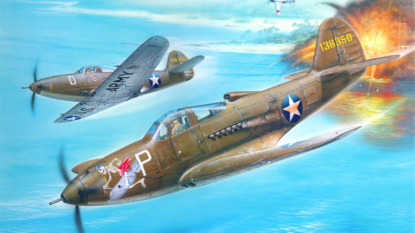 空中飞行的军用飞机 精美绘画壁纸17 - 1366x768
