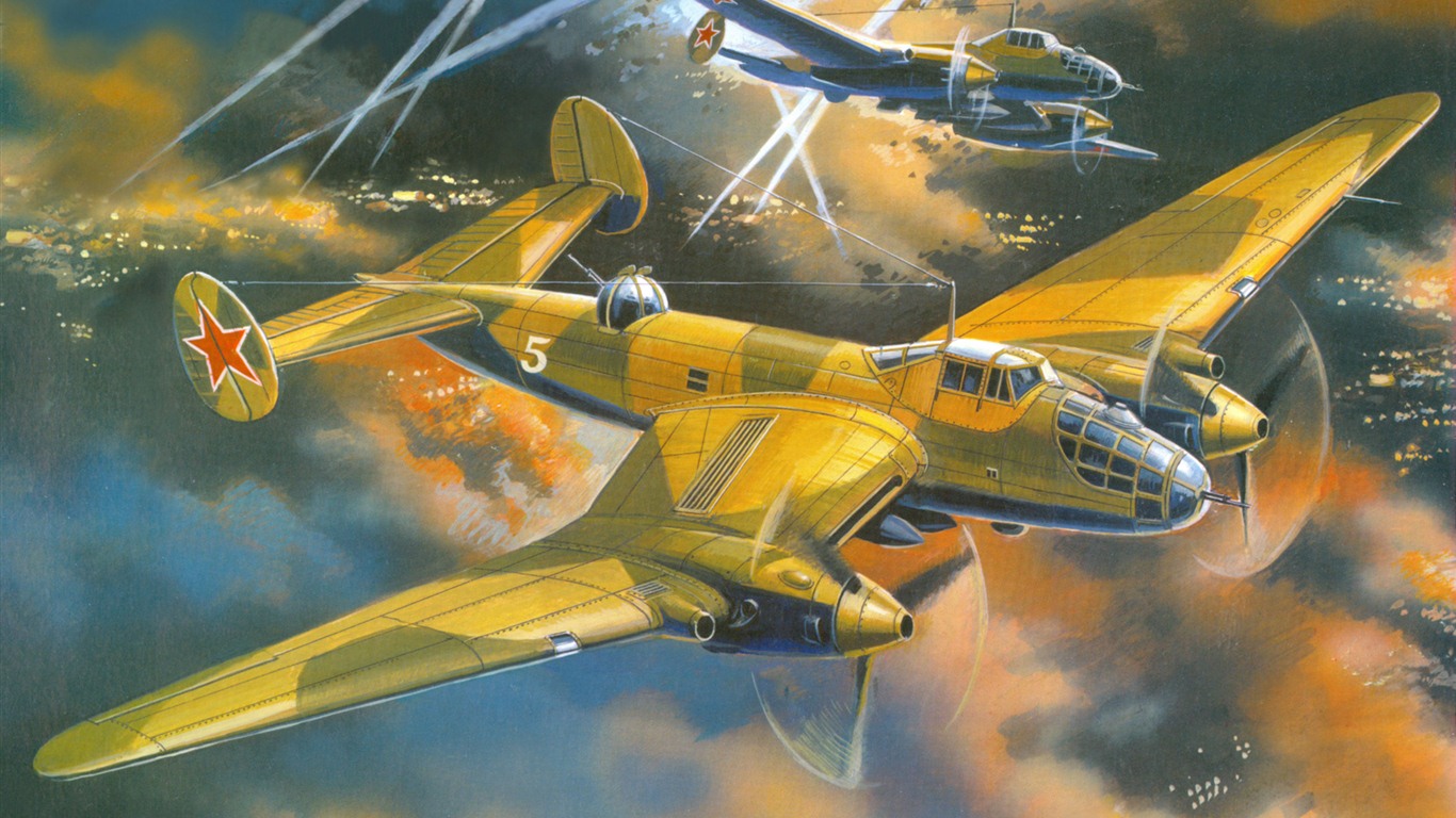 空中飞行的军用飞机 精美绘画壁纸18 - 1366x768