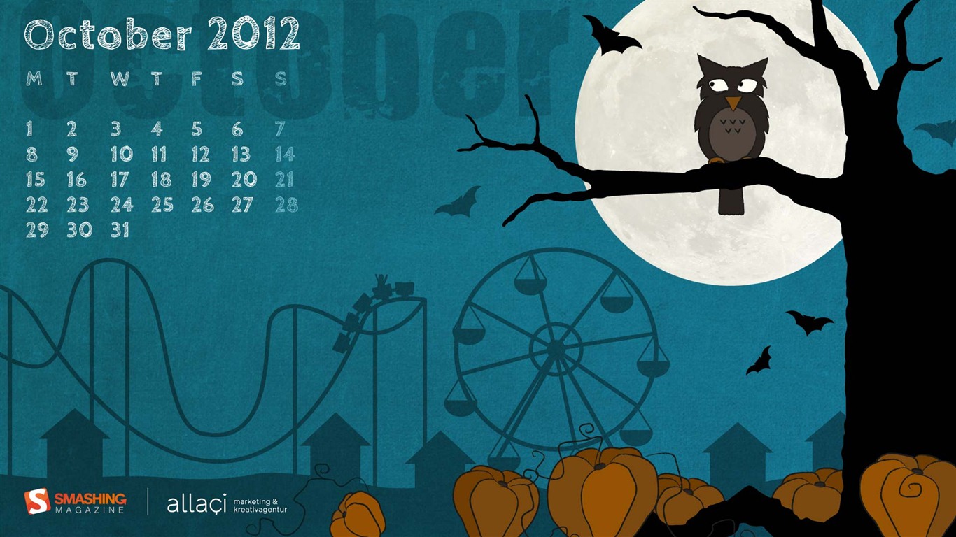 Октябрь 2012 Календарь обои (1) #10 - 1366x768