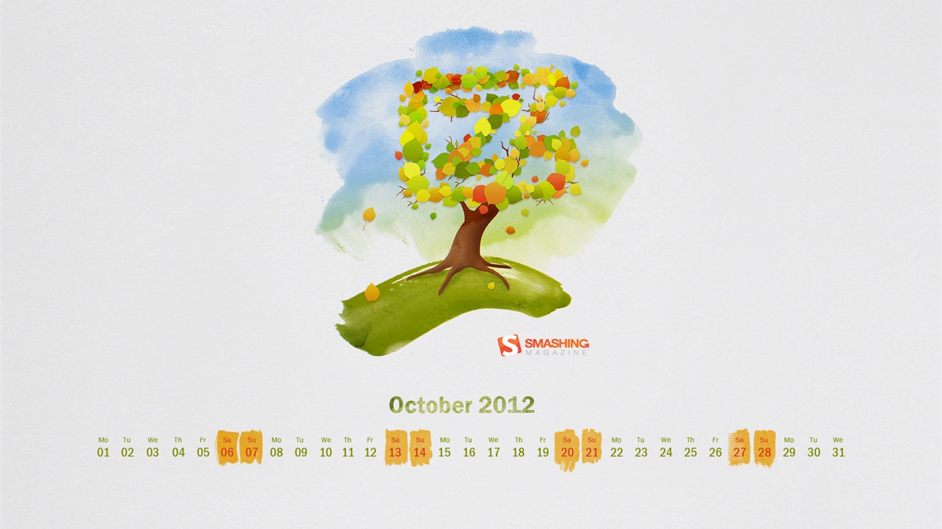 2012年10月カレンダー壁紙（2） #16 - 1366x768