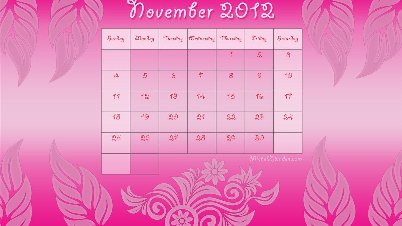 2012年11月カレンダー壁紙（1） #3 - 1366x768