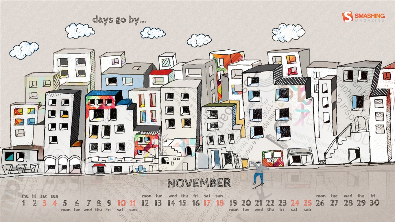 2012年11月カレンダー壁紙（1） #14 - 1366x768