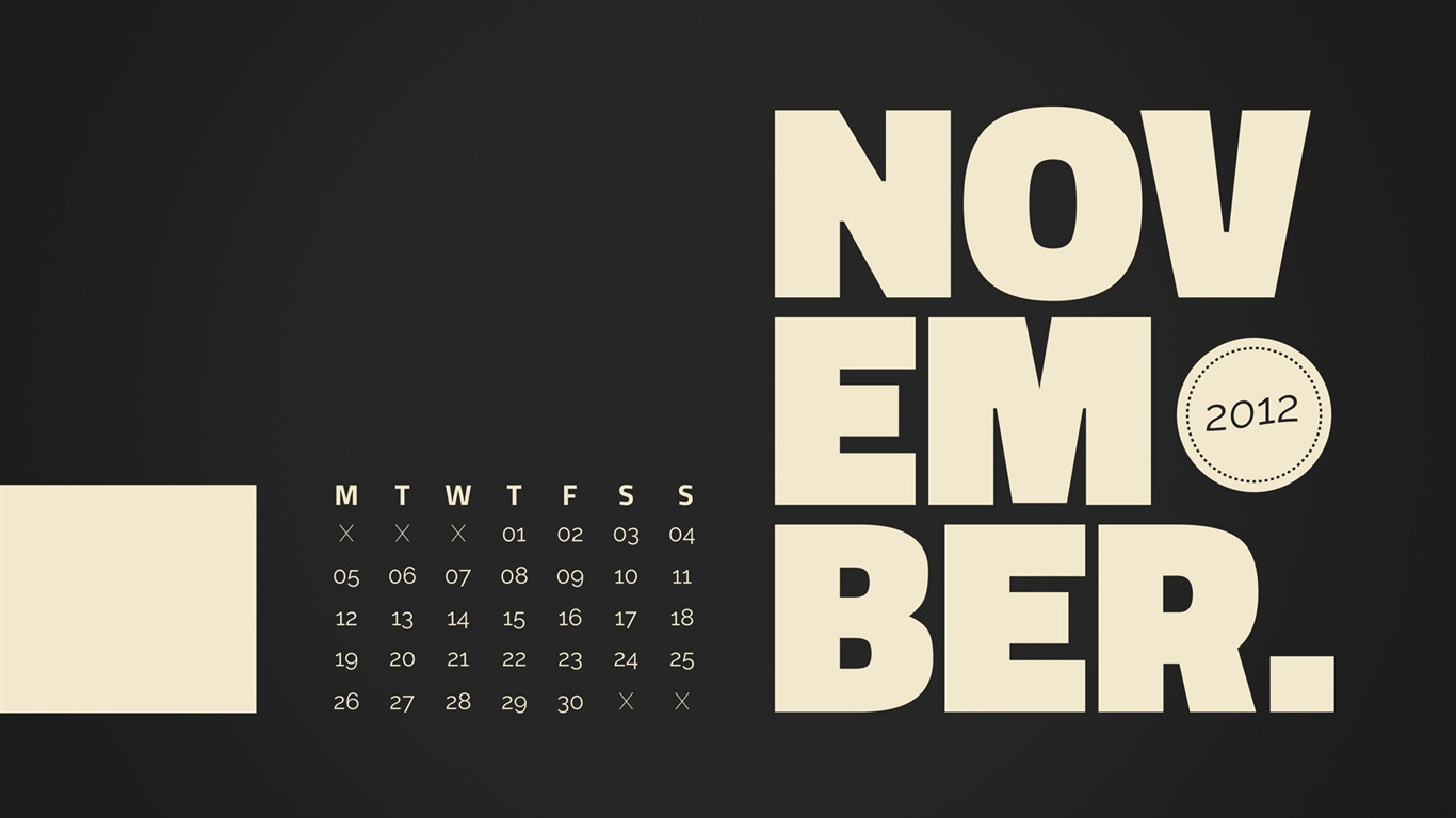 Novembre 2012 Calendar Wallpaper (2) #12 - 1366x768
