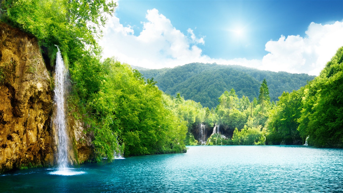 호수, 바다, 나무, 숲, 산, 아름다운 풍경을 배경 화면 #20 - 1366x768