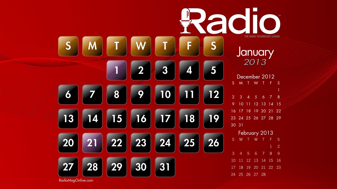 01 2013 Calendar fondo de pantalla (1) #7 - 1366x768