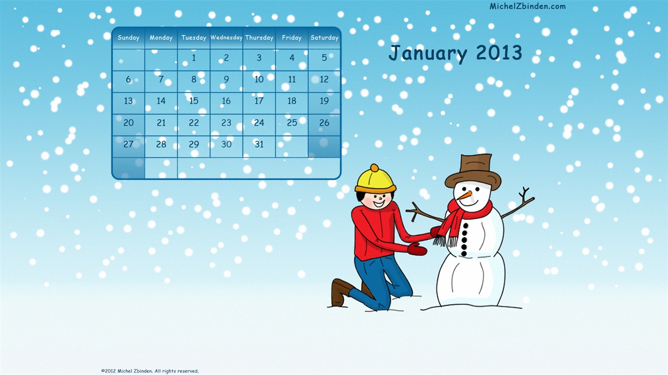 January 2013 Calendar wallpaper (1) #10 - 1366x768