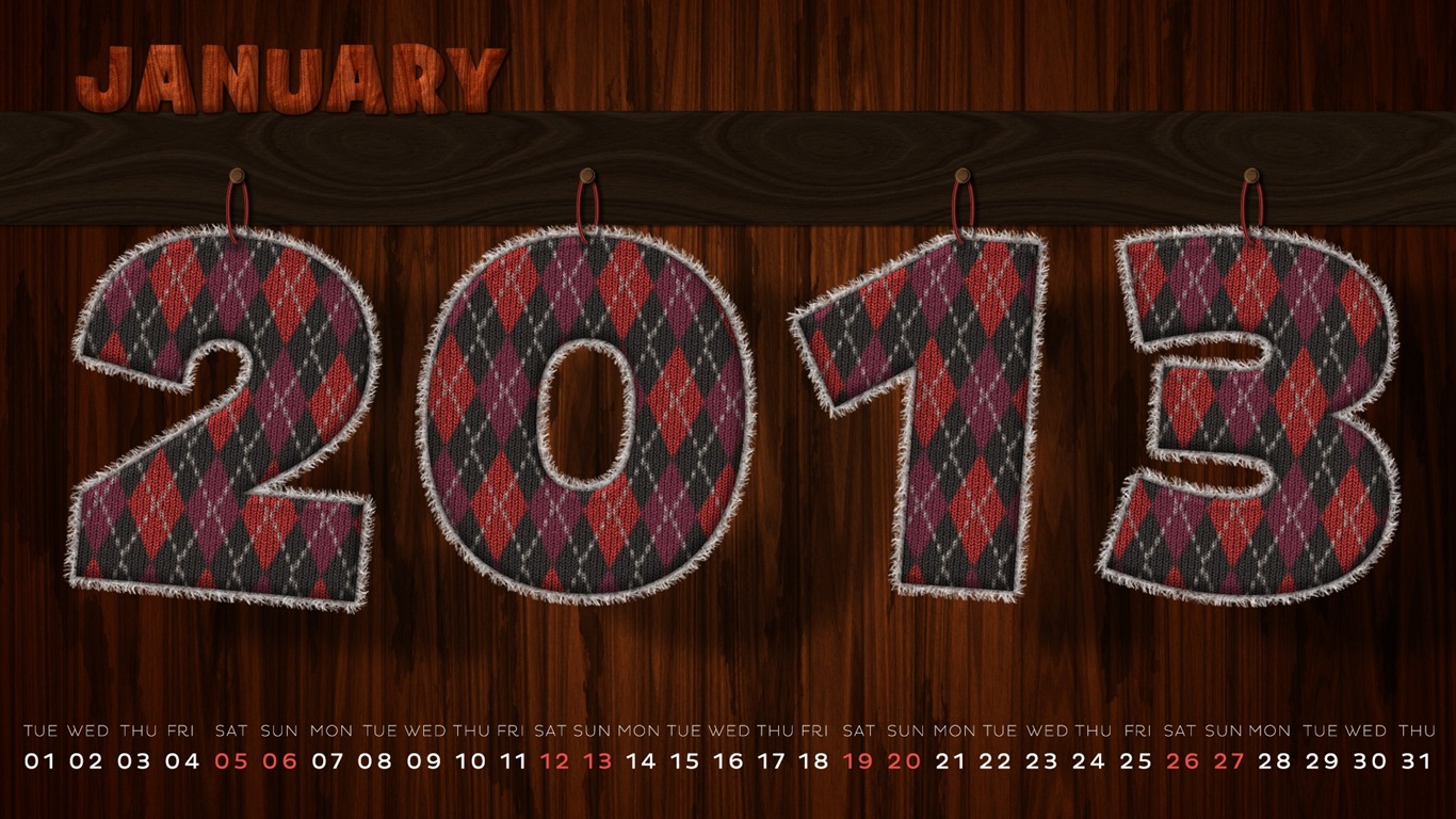 January 2013 Calendar wallpaper (1) #16 - 1366x768