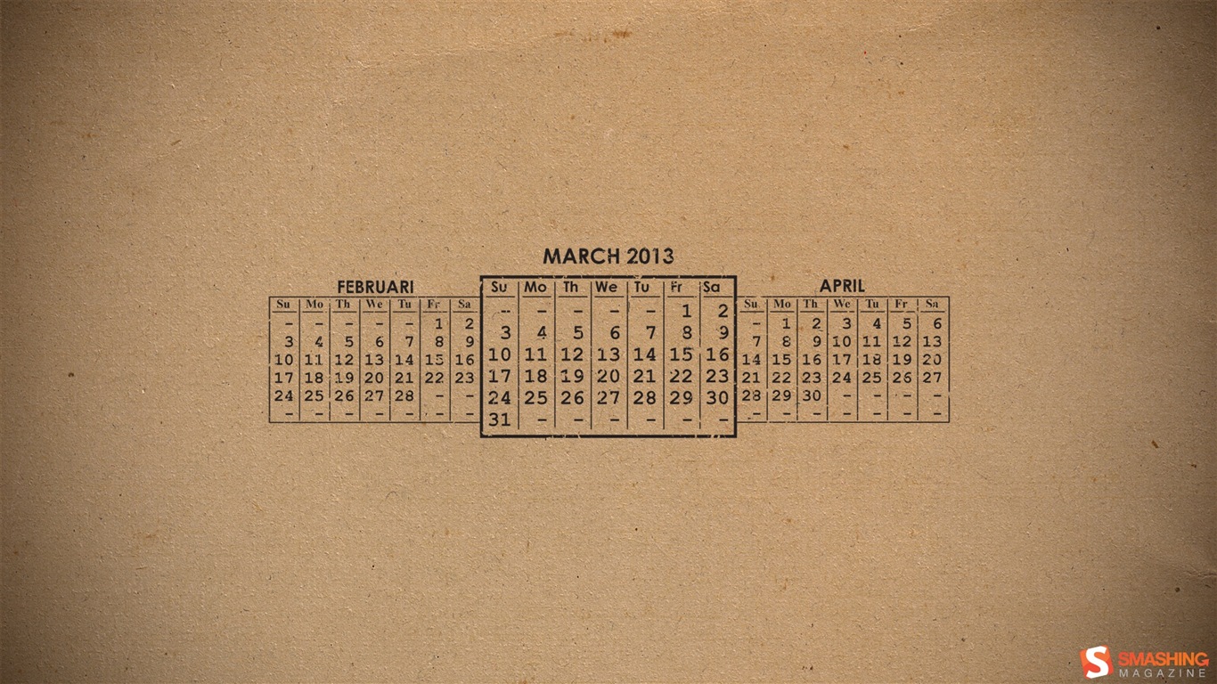 März 2013 Kalender Wallpaper (2) #6 - 1366x768