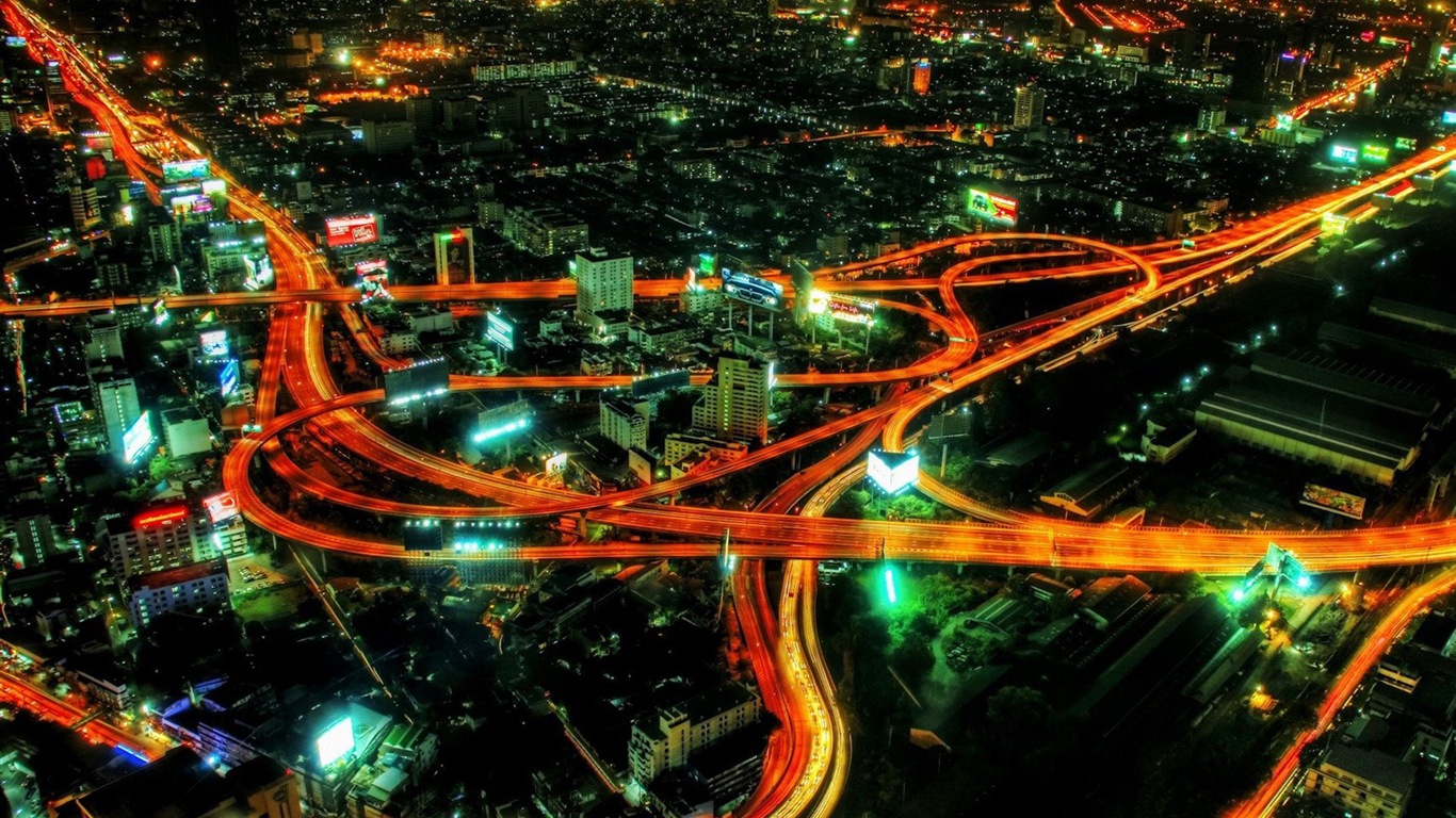 매력적인 도시의 밤 HD 배경 화면 #1 - 1366x768
