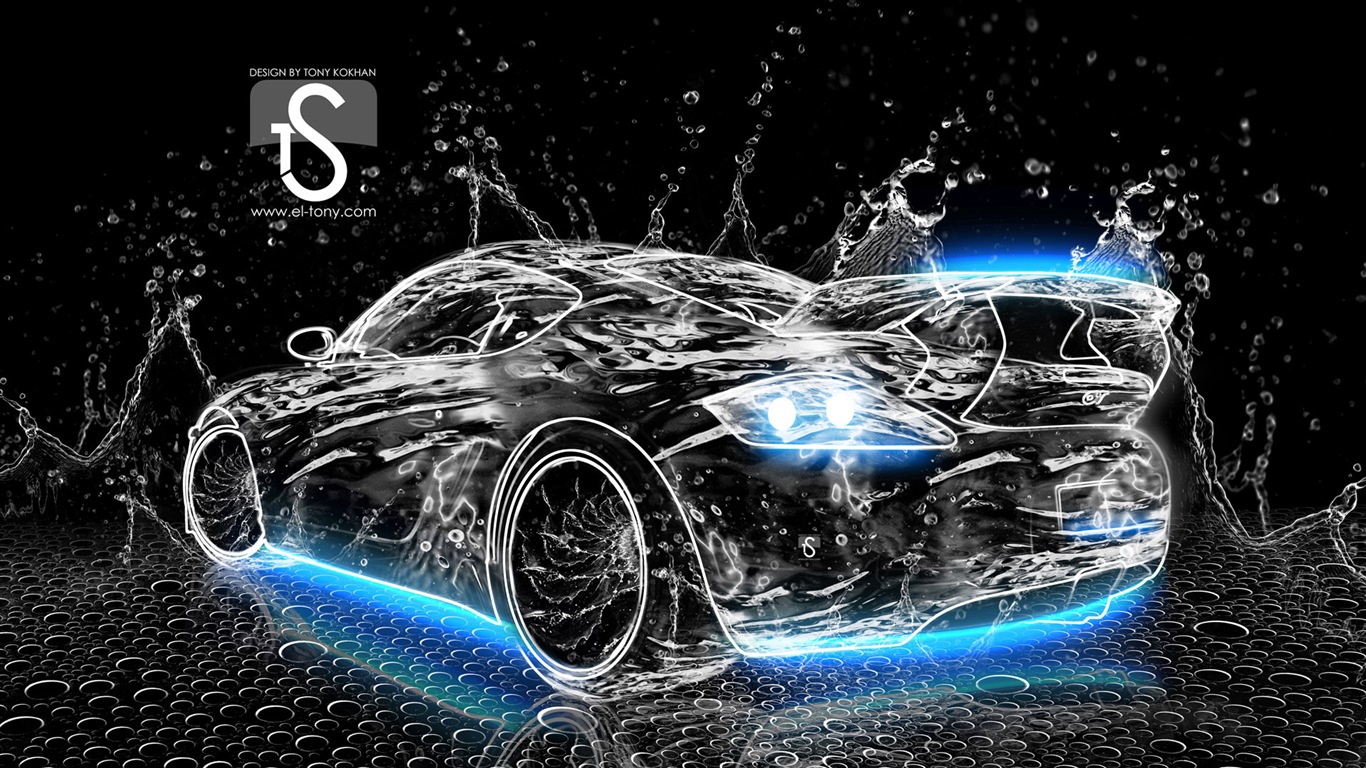 Water drops splash, beautiful car creative design wallpaper #3 - 1366x768