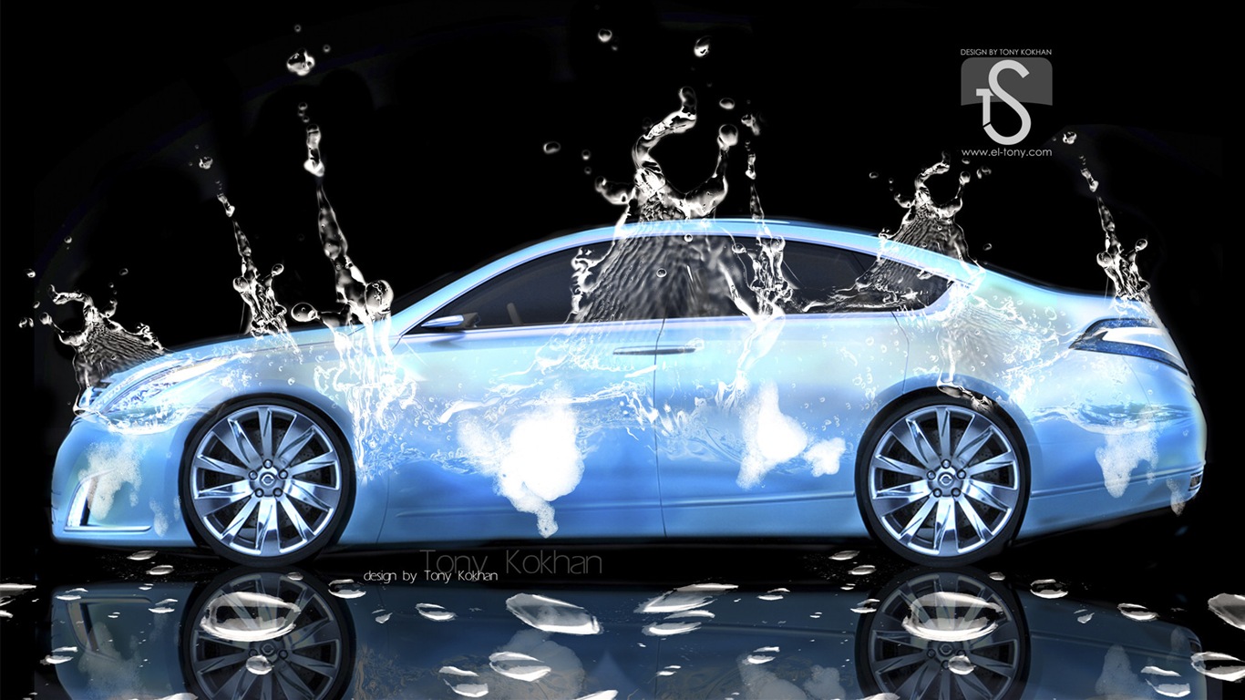 水滴のしぶき、美しい車創造的なデザインの壁紙 #4 - 1366x768
