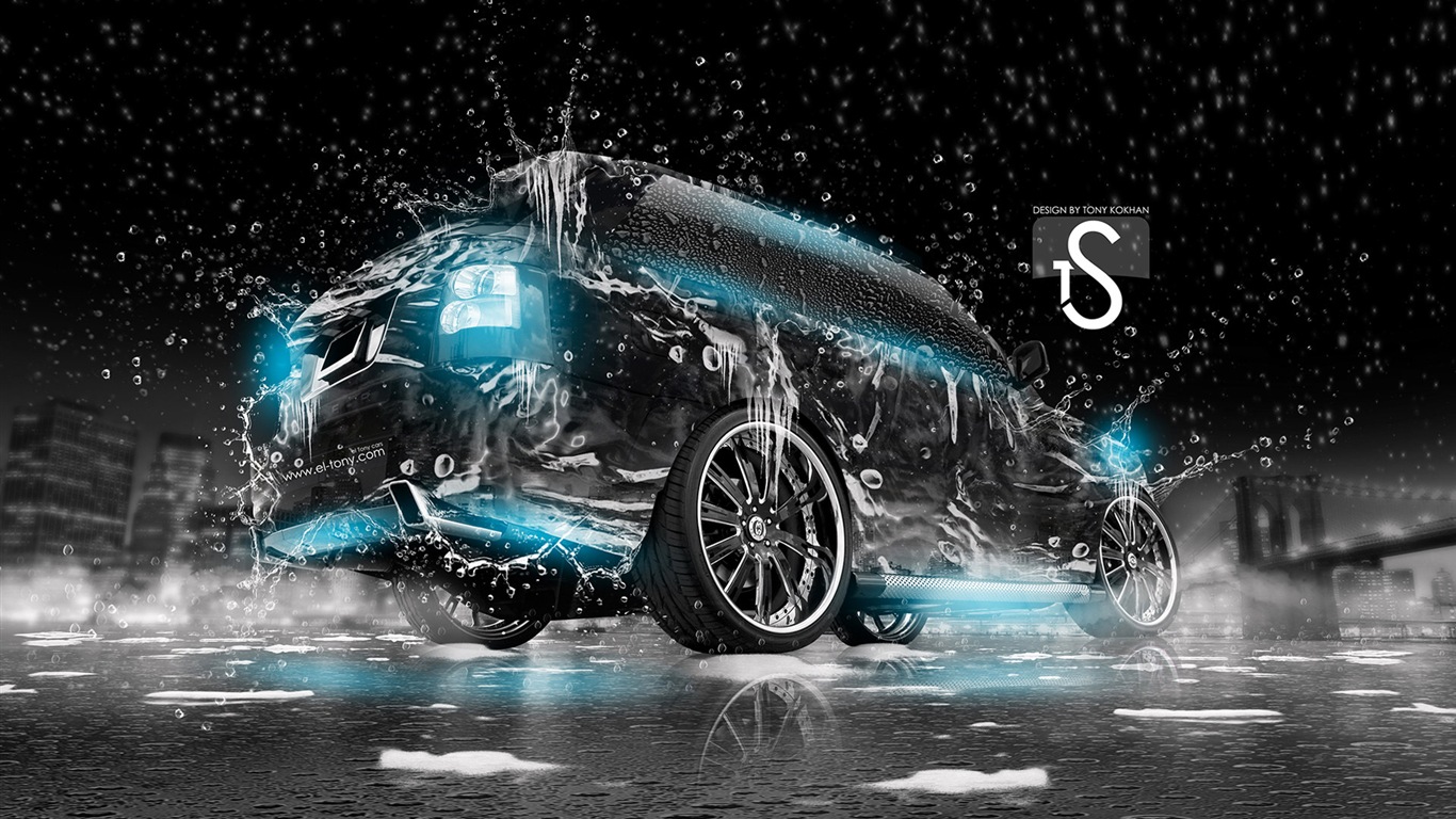 水滴のしぶき、美しい車創造的なデザインの壁紙 #7 - 1366x768
